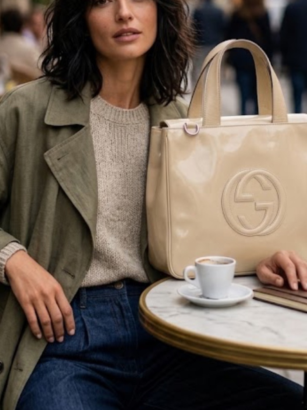 Authentic GUCCI Patent Leather Tote Bag in Cream